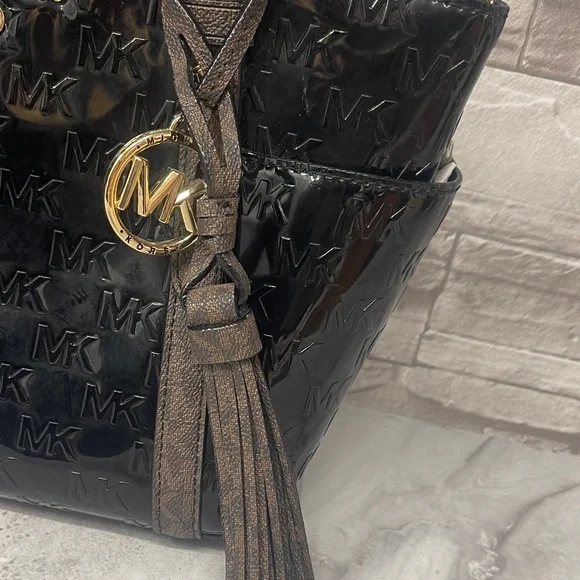 Michael Kors Sullivan Patent Leather Black and Brown Satchel Crossbody & Wallet - Picture 7 of 14